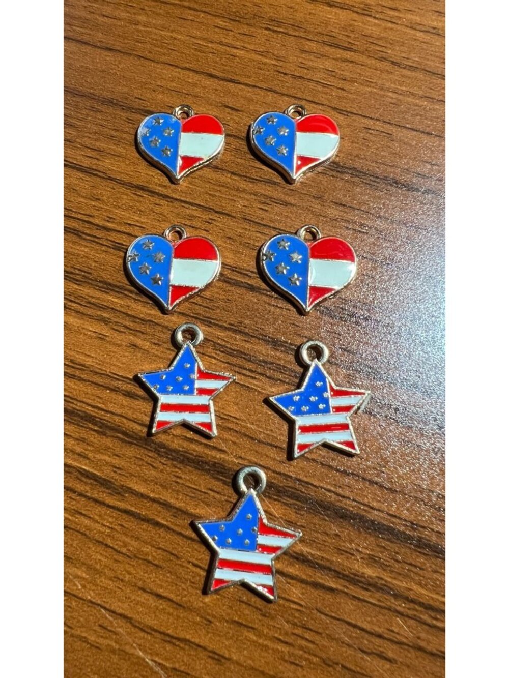Patriotic Heart & Star Charms USA Flag Design - Set Of 7